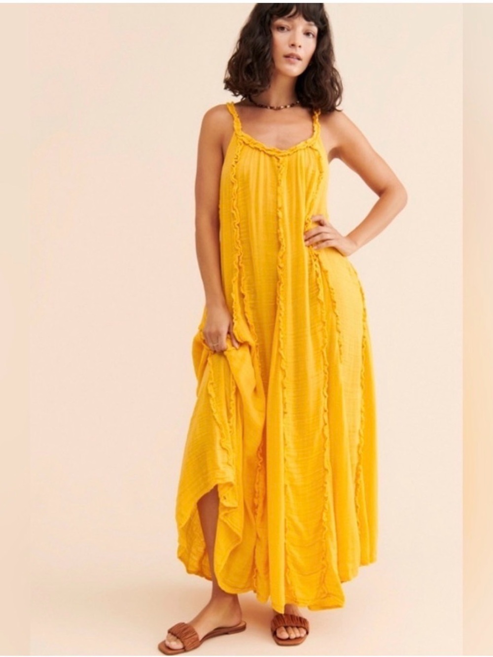 Free People McKinley Maxi Dress Bright Yellow Gold Size M